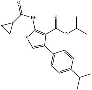 propan-2-yl 2-(cyclopropanecarbonylamino)-4-(4-propan-2-ylphenyl)thiophene-3-carboxylate Struktur