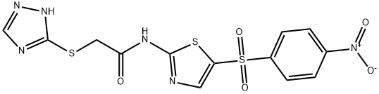 N-[5-(4-nitrophenyl)sulfonyl-1,3-thiazol-2-yl]-2-(1H-1,2,4-triazol-5-ylsulfanyl)acetamide Struktur