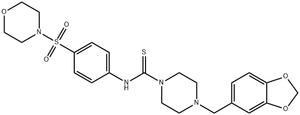 4-(1,3-benzodioxol-5-ylmethyl)-N-(4-morpholin-4-ylsulfonylphenyl)piperazine-1-carbothioamide Struktur