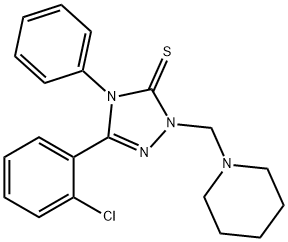 5-(2-chlorophenyl)-4-phenyl-2-(piperidin-1-ylmethyl)-1,2,4-triazole-3-thione Struktur