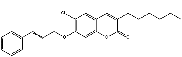 6-chloro-3-hexyl-4-methyl-7-[(E)-3-phenylprop-2-enoxy]chromen-2-one Struktur