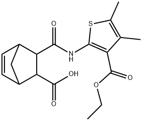 2-[(3-ethoxycarbonyl-4,5-dimethylthiophen-2-yl)carbamoyl]bicyclo[2.2.1]hept-5-ene-3-carboxylic acid Struktur