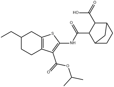 2-[(6-ethyl-3-propan-2-yloxycarbonyl-4,5,6,7-tetrahydro-1-benzothiophen-2-yl)carbamoyl]bicyclo[2.2.1]heptane-3-carboxylic acid Struktur