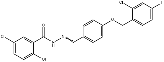 5-chloro-N-[(E)-[4-[(2-chloro-4-fluorophenyl)methoxy]phenyl]methylideneamino]-2-hydroxybenzamide Struktur