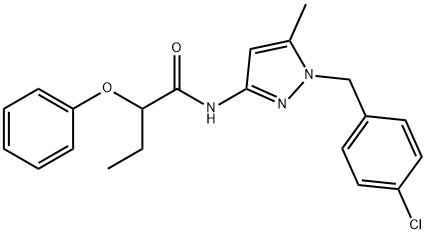 N-[1-[(4-chlorophenyl)methyl]-5-methylpyrazol-3-yl]-2-phenoxybutanamide Struktur