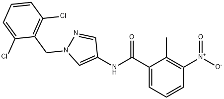 N-[1-[(2,6-dichlorophenyl)methyl]pyrazol-4-yl]-2-methyl-3-nitrobenzamide Struktur