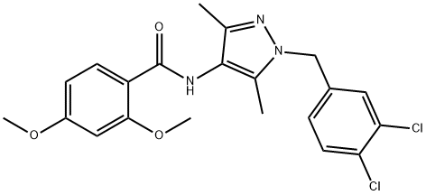 N-[1-[(3,4-dichlorophenyl)methyl]-3,5-dimethylpyrazol-4-yl]-2,4-dimethoxybenzamide Struktur