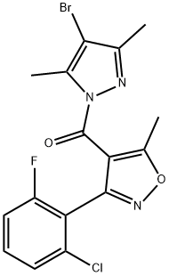 (4-bromo-3,5-dimethylpyrazol-1-yl)-[3-(2-chloro-6-fluorophenyl)-5-methyl-1,2-oxazol-4-yl]methanone Struktur