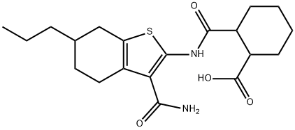 2-[(3-carbamoyl-6-propyl-4,5,6,7-tetrahydro-1-benzothiophen-2-yl)carbamoyl]cyclohexane-1-carboxylic acid Struktur