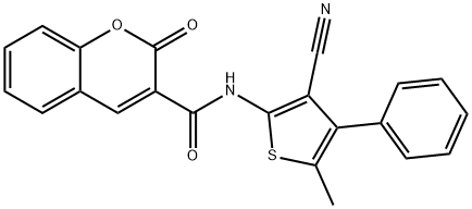 N-(3-cyano-5-methyl-4-phenylthiophen-2-yl)-2-oxochromene-3-carboxamide Struktur