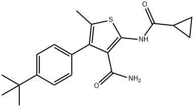 4-(4-tert-butylphenyl)-2-(cyclopropanecarbonylamino)-5-methylthiophene-3-carboxamide Struktur