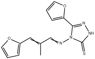 3-(furan-2-yl)-4-[(E)-[(E)-3-(furan-2-yl)-2-methylprop-2-enylidene]amino]-1H-1,2,4-triazole-5-thione Struktur