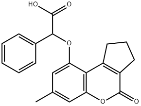 2-[(7-methyl-4-oxo-2,3-dihydro-1H-cyclopenta[c]chromen-9-yl)oxy]-2-phenylacetic acid Struktur