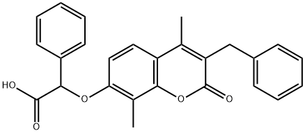 2-(3-benzyl-4,8-dimethyl-2-oxochromen-7-yl)oxy-2-phenylacetic acid Struktur