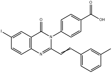 4-[6-iodo-2-[(E)-2-(3-methylphenyl)ethenyl]-4-oxoquinazolin-3-yl]benzoic acid Struktur