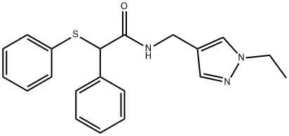 N-[(1-ethylpyrazol-4-yl)methyl]-2-phenyl-2-phenylsulfanylacetamide Struktur