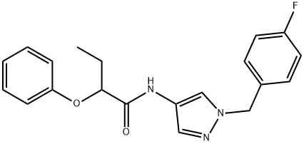 N-[1-[(4-fluorophenyl)methyl]pyrazol-4-yl]-2-phenoxybutanamide Struktur