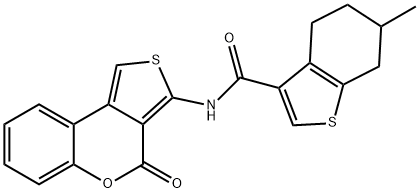 6-methyl-N-(4-oxothieno[3,4-c]chromen-3-yl)-4,5,6,7-tetrahydro-1-benzothiophene-3-carboxamide Struktur