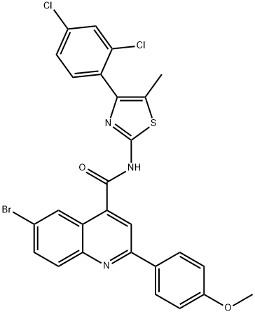 6-bromo-N-[4-(2,4-dichlorophenyl)-5-methyl-1,3-thiazol-2-yl]-2-(4-methoxyphenyl)quinoline-4-carboxamide Struktur