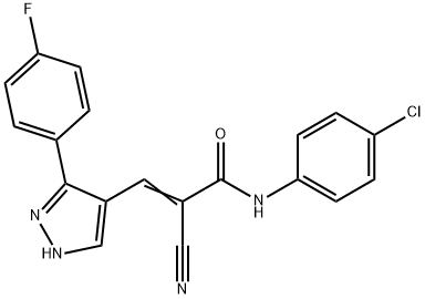 (E)-N-(4-chlorophenyl)-2-cyano-3-[5-(4-fluorophenyl)-1H-pyrazol-4-yl]prop-2-enamide Struktur