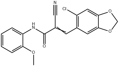 (E)-3-(6-chloro-1,3-benzodioxol-5-yl)-2-cyano-N-(2-methoxyphenyl)prop-2-enamide Struktur