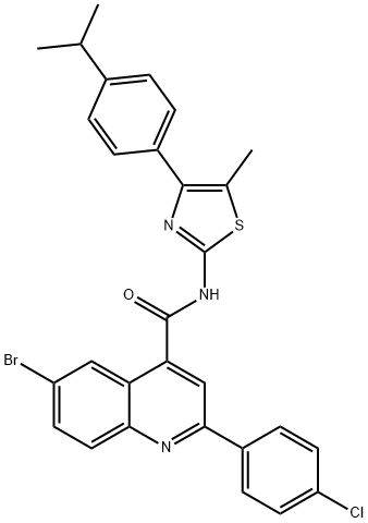 6-bromo-2-(4-chlorophenyl)-N-[5-methyl-4-(4-propan-2-ylphenyl)-1,3-thiazol-2-yl]quinoline-4-carboxamide Struktur