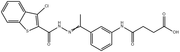 4-[3-[(E)-N-[(3-chloro-1-benzothiophene-2-carbonyl)amino]-C-methylcarbonimidoyl]anilino]-4-oxobutanoic acid Struktur