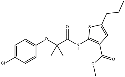 methyl 2-[[2-(4-chlorophenoxy)-2-methylpropanoyl]amino]-5-propylthiophene-3-carboxylate Struktur