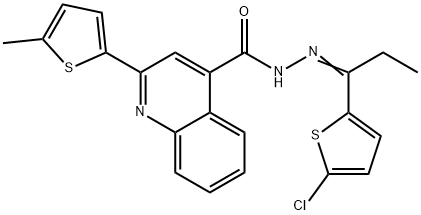 N-[(E)-1-(5-chlorothiophen-2-yl)propylideneamino]-2-(5-methylthiophen-2-yl)quinoline-4-carboxamide Struktur