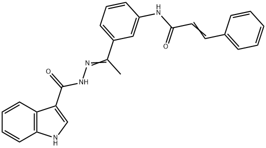 N-[(E)-1-[3-[[(E)-3-phenylprop-2-enoyl]amino]phenyl]ethylideneamino]-1H-indole-3-carboxamide Struktur