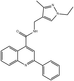 N-[(1-ethyl-3-methylpyrazol-4-yl)methyl]-2-phenylquinoline-4-carboxamide Struktur