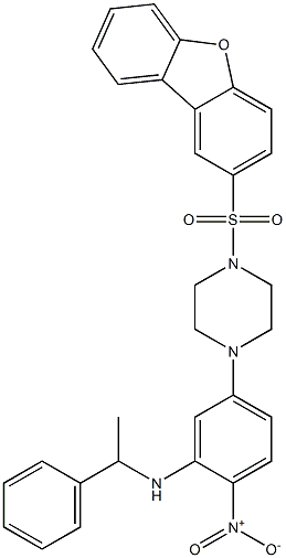 5-(4-dibenzofuran-2-ylsulfonylpiperazin-1-yl)-2-nitro-N-(1-phenylethyl)aniline Struktur