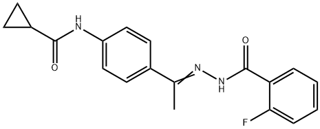 N-[(Z)-1-[4-(cyclopropanecarbonylamino)phenyl]ethylideneamino]-2-fluorobenzamide Struktur