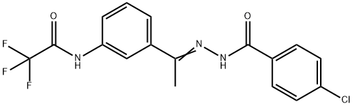 4-chloro-N-[(Z)-1-[3-[(2,2,2-trifluoroacetyl)amino]phenyl]ethylideneamino]benzamide Struktur