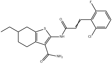 2-[[(E)-3-(2-chloro-6-fluorophenyl)prop-2-enoyl]amino]-6-ethyl-4,5,6,7-tetrahydro-1-benzothiophene-3-carboxamide Struktur