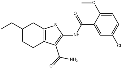 2-[(5-chloro-2-methoxybenzoyl)amino]-6-ethyl-4,5,6,7-tetrahydro-1-benzothiophene-3-carboxamide Struktur