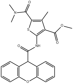 methyl 5-(dimethylcarbamoyl)-4-methyl-2-(9H-xanthene-9-carbonylamino)thiophene-3-carboxylate Struktur