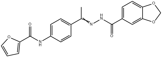 N-[(E)-1-[4-(furan-2-carbonylamino)phenyl]ethylideneamino]-1,3-benzodioxole-5-carboxamide Struktur