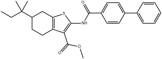 methyl 6-(2-methylbutan-2-yl)-2-[(4-phenylbenzoyl)amino]-4,5,6,7-tetrahydro-1-benzothiophene-3-carboxylate Struktur