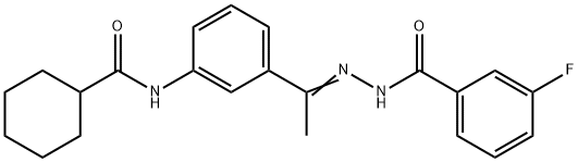 N-[(Z)-1-[3-(cyclohexanecarbonylamino)phenyl]ethylideneamino]-3-fluorobenzamide Struktur