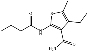 2-(butanoylamino)-4-ethyl-5-methylthiophene-3-carboxamide Struktur