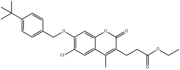 ethyl 3-[7-[(4-tert-butylphenyl)methoxy]-6-chloro-4-methyl-2-oxochromen-3-yl]propanoate Struktur