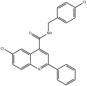 6-chloro-N-[(4-chlorophenyl)methyl]-2-phenylquinoline-4-carboxamide Struktur