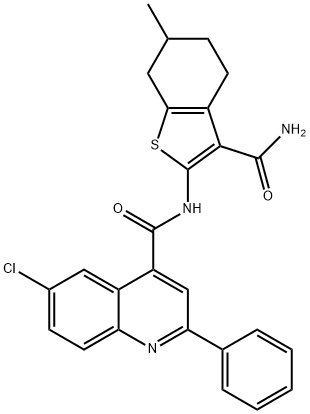 N-(3-carbamoyl-6-methyl-4,5,6,7-tetrahydro-1-benzothiophen-2-yl)-6-chloro-2-phenylquinoline-4-carboxamide Struktur