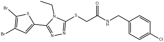 N-[(4-chlorophenyl)methyl]-2-[[5-(4,5-dibromothiophen-2-yl)-4-ethyl-1,2,4-triazol-3-yl]sulfanyl]acetamide Struktur