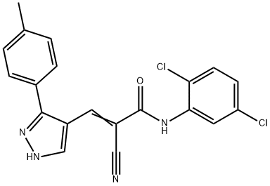 (E)-2-cyano-N-(2,5-dichlorophenyl)-3-[5-(4-methylphenyl)-1H-pyrazol-4-yl]prop-2-enamide Struktur