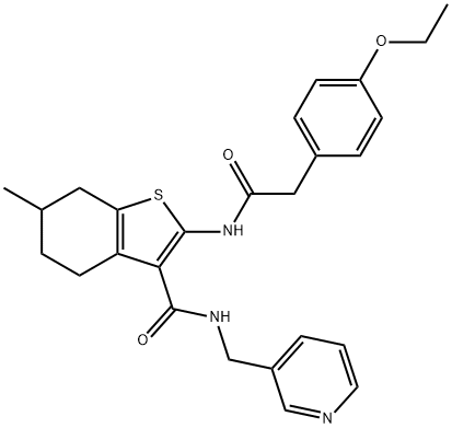 2-[[2-(4-ethoxyphenyl)acetyl]amino]-6-methyl-N-(pyridin-3-ylmethyl)-4,5,6,7-tetrahydro-1-benzothiophene-3-carboxamide Struktur