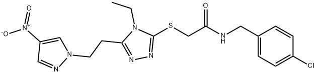 N-[(4-chlorophenyl)methyl]-2-[[4-ethyl-5-[2-(4-nitropyrazol-1-yl)ethyl]-1,2,4-triazol-3-yl]sulfanyl]acetamide Struktur