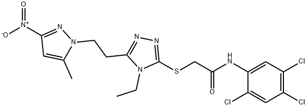 2-[[4-ethyl-5-[2-(5-methyl-3-nitropyrazol-1-yl)ethyl]-1,2,4-triazol-3-yl]sulfanyl]-N-(2,4,5-trichlorophenyl)acetamide Struktur