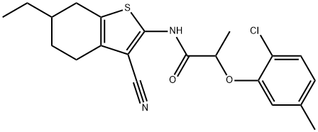 2-(2-chloro-5-methylphenoxy)-N-(3-cyano-6-ethyl-4,5,6,7-tetrahydro-1-benzothiophen-2-yl)propanamide Struktur